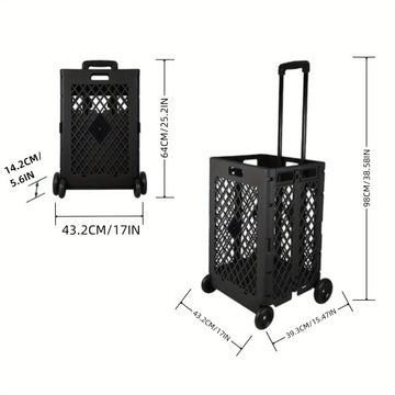 Carrito de Almacenamiento Plegable de 55L con 4 Ruedas - Portátil, Plegable, de Plástico para Cocina y Comedor, Negro