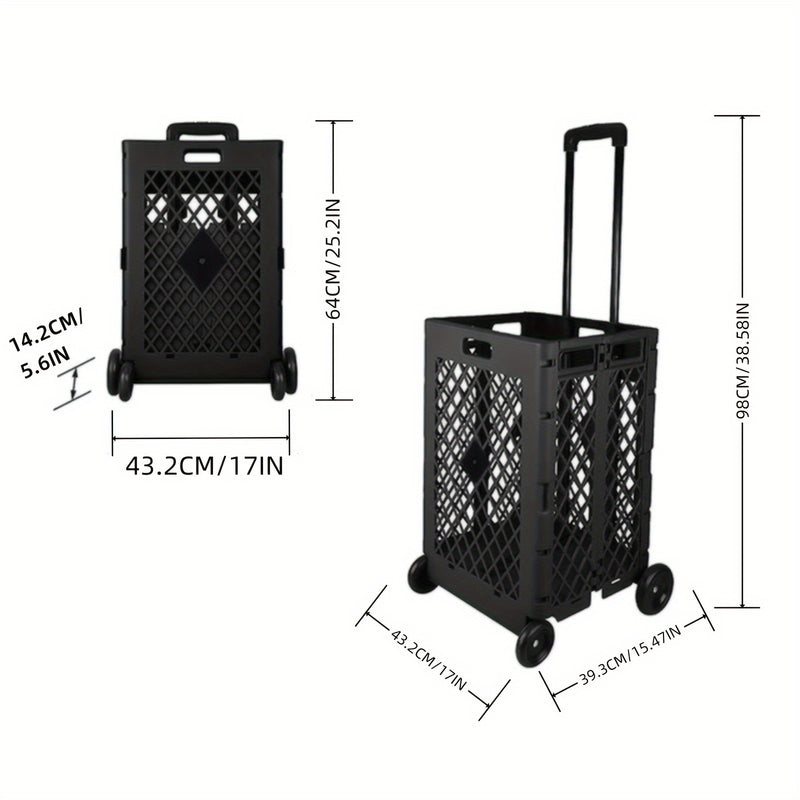 Carrito de Almacenamiento Plegable de 55L con 4 Ruedas - Portátil, Plegable, de Plástico para Cocina y Comedor, Negro