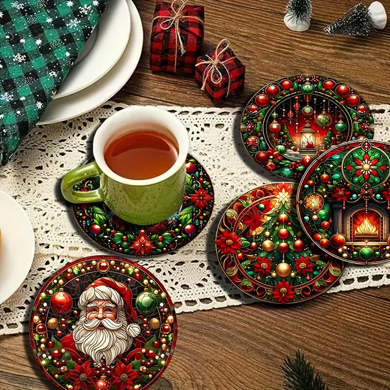 6 posavasos de madera con temática navideña, posavasos festivos en 3D, resistentes al calor y al frío, antideslizantes, decoración duradera para el hogar y la cocina, perfectos para regalos navideños y decoración del salón.