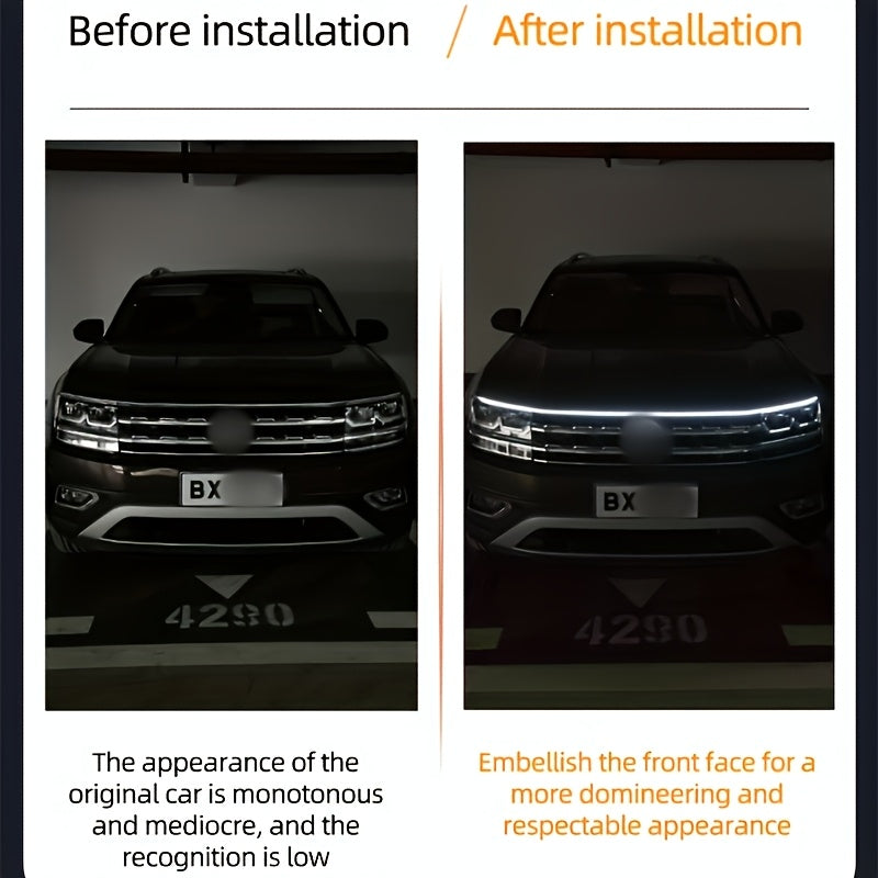 Luces de Decoración LED para Coche, Luz de Escaneo Inicial, Tira para Capó del Motor, Adecuadas para Todos los Modelos, Tiras LED para Modificación de Autos y Camiones
