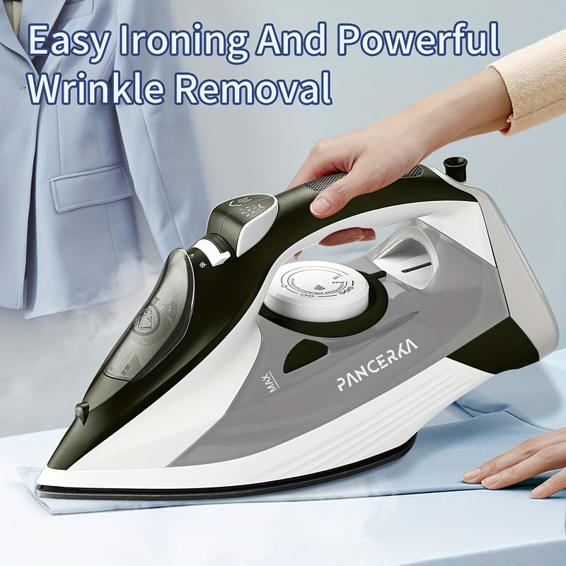 Plancha compacta y potente PANCERKA para todo tipo de telas, incluyendo lana, poliéster, seda, lino y nylon. Incluye función de vaporizador, placa antiadherente, tecnología SmartSteam, sistema antigoteo y apagado automático