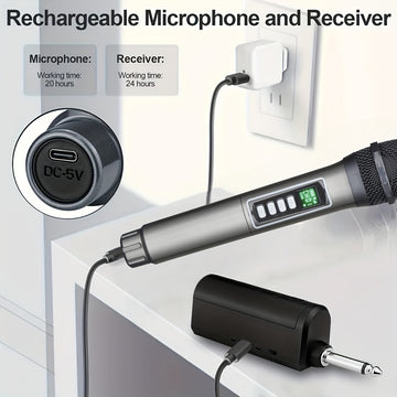 Microfono sin varillas Portátil con Carga USB-C, 4 Efectos de Voz (Control de Volumen, Eco/Reverberación en Tiempo Real), Botón Silencio Integrado - para Karaoke, Actuaciones En Vivo, Podcasts, Reuniones, Hogar/Aire Libre - Compatible con Smartphones, Ta
