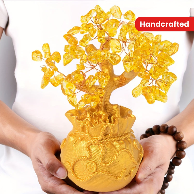 1pc Árbol de Dinero de Cristal Dorado Hecho a Mano en Maceta Intrincada - Decoración Atrayente de Prosperidad y Riqueza, No Necesita Energía, Independiente con Hojas Detalladas para Hogar y Oficina