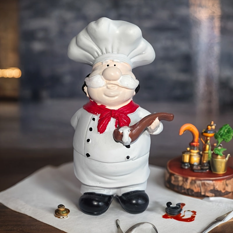 Figura de Chef con Barba Blanca y Banda Roja - Estatuilla Creativa en Resina para Decoración de Cocina, Uso Interior/Exterior, Ideal para Hogar o Restaurante