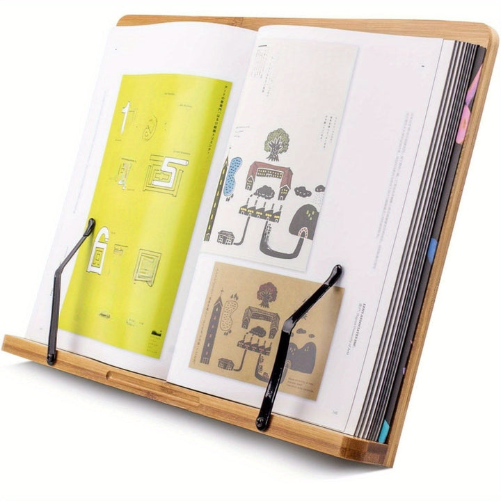 Estantería y soporte de bambú extragrande para lectura sin manos de libros grandes en la cama, recetas, libros de texto, derecho con 5 soportes ajustables en altura para portátiles, Organizador de escritorio y cajón para almacenamiento doméstico