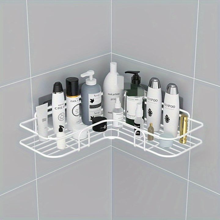 1pc Estante de Esquina Metálico Blanco Ahorrador de Espacio - Sin Taladro, Organizador de Pared para Baño y Cocina para Champú, Productos de Cuidado de la Piel y Más, Ideal para Uso Doméstico y Hotelero, Organizadores y Almacenamiento de Baño