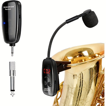 Micrófono Inalámbrico para Instrumentos, Sistema de Micrófono Inalámbrico UHF para Saxofón, Trompetas, Clarinete, Violonchelo - Receptor y Transmisor