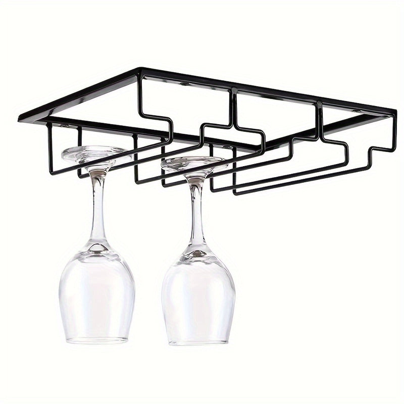 Estantes de copas de hierro, soporte para copas de vino colgante, almacenamiento debajo del gabinete para bar cocina, instalación sin herramientas, exhibición decorativa moderna - Estante colgante duradero para uso doméstico y en restaurantes