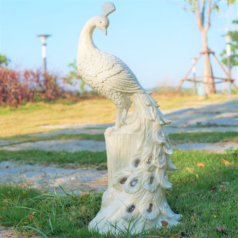 Estatuilla de pavo real con luz solar, adorno de resina con botón de control, batería de níquel de 600mAh, para jardín, patio, césped, estanque, balcón, terraza, decoración navideña y festiva