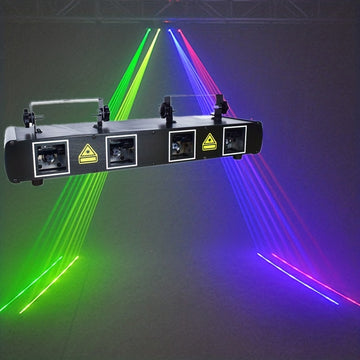 Luz de escenario LED RGBY controlada por DMX con 4 efectos de haz, luces de música activadas por sonido, sistema de luz láser de metal autosoportante, acabado al óleo, con enchufe de EE. UU., para DJ, discoteca, fiestas de baile, cumpleaños, bar, escenar