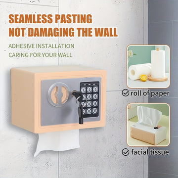 Porta Papel Higiénico Adhesivo Sin Taladro con Cerradura Segura - Organizador Cuadrado de Plástico Duradero para Pared con Candado de Combinación y Llave para Rollo de Papel y Pañuelos Faciales