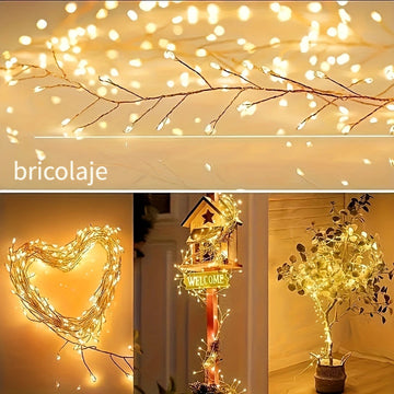 1 pieza, Luz Cálida de Fuegos Artificiales con 100 LED, Cadena de Luces con Cable USB y Alambre de Cobre, Luces de Fuegos Artificiales para Fiesta Interior, Navidad, Árbol de Navidad, para Acción de Gracias