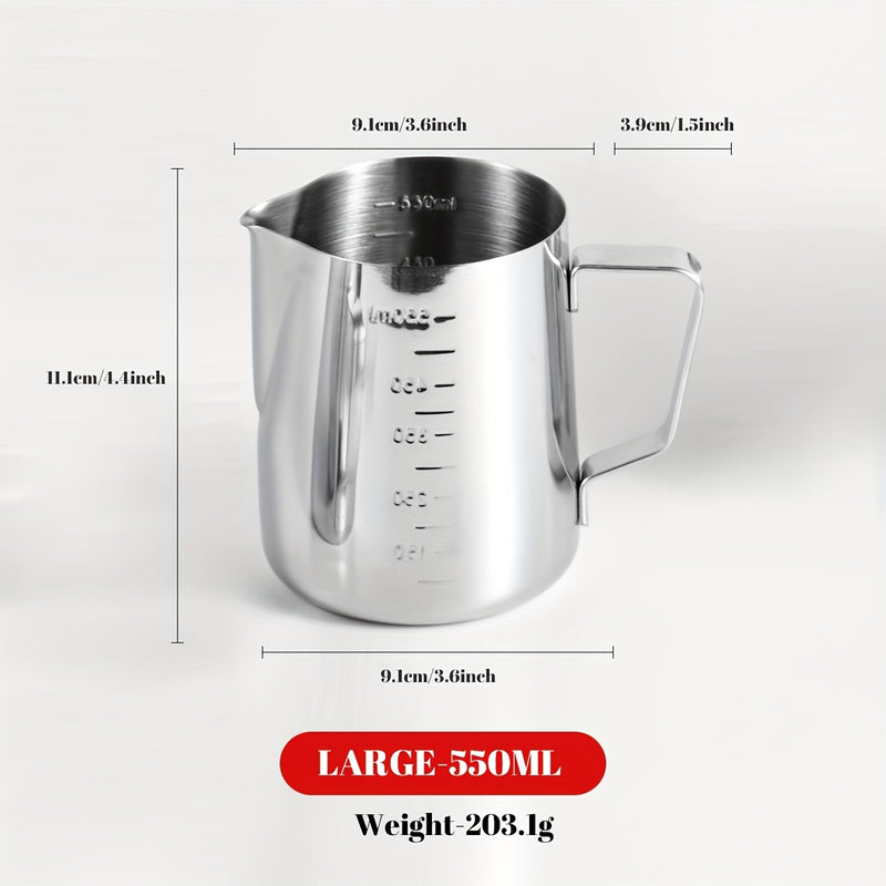 1pc Vaso Espumador de Leche de Acero Inoxidable Premium con Marcas de Escala Precisas - Ideal para Espresso, Latte, Cappuccino | Jarra de Metal Duradera y Fácil de Limpiar con Guía de Medición