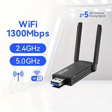 Adaptador de red inalámbrico USB de 1300Mbps con antena de doble banda, 2,4GHz y 5,0GHz, Modo de alimentación: USB, Voltaje de funcionamiento: ≤36V, Opción de conectividad: USB, Propiedades de la batería: Sin batería, Compatible con Windows 10/11/8.1/7,