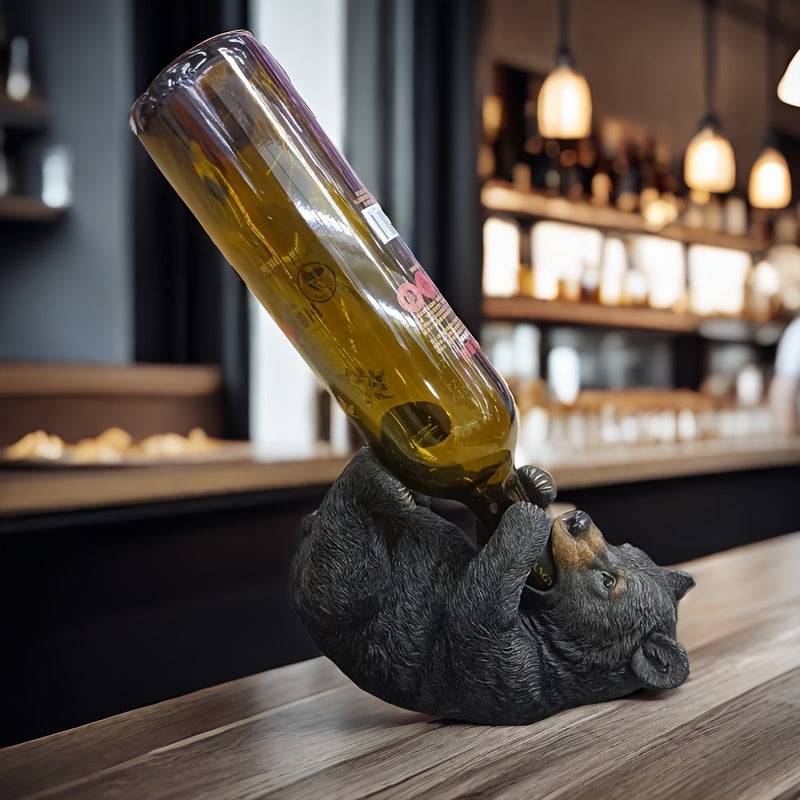 Soporte de vino de oso negro de resina: Decoración abstracta para el hogar, Adecuado para uso en interiores y exteriores, Ideal para Navidad, Halloween, Graduación, Día de la Independencia y Festival de la Cerveza de Munich