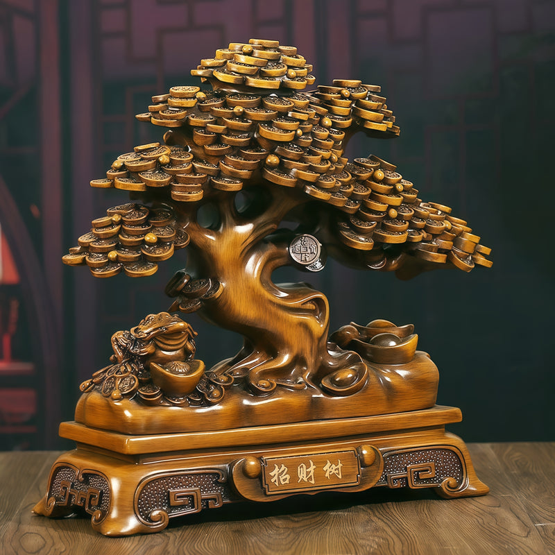 Un Árbol de Riqueza Decorativo, También Conocido como Árbol del Dinero, que Presenta una Rana Dorada y Lingotes que Simbolizan Buena Suerte, Adecuado para Exhibir en Salones o Oficinas, y También Puede Ser Regalado como Obsequio.