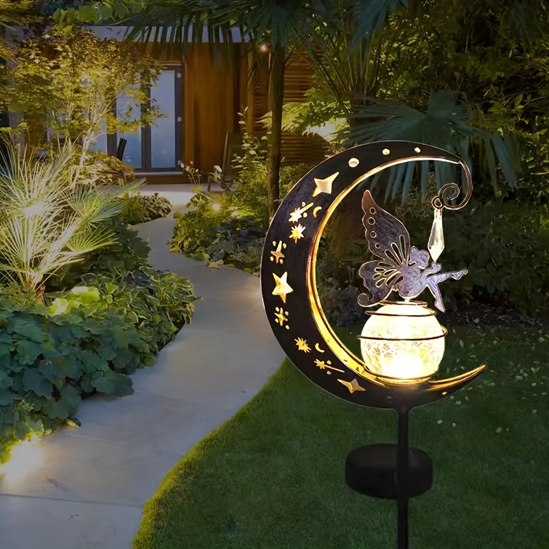 Linterna Solar de Jardín Hada Decorativa, Estatua Lunar para Exteriores, Luz Artística para Patio y Césped con Energía Solar, Decoración IP65