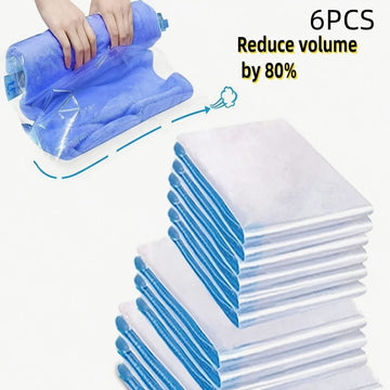 6pcs-Bolsas de Compresión Sin Bomba - Bolsas Ahorradoras de Espacio - No Necesita Vacío ni Bomba para Viajar - Ayudante de Almacenamiento Ahorra Espacio, Haz que Tu Viaje Sea Conveniente, Almacenamiento de Calcetines y Ropa para Viajar y en Casa