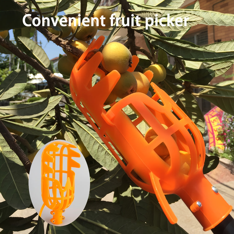 1pc Recolector de Frutas Extensible Naranja y Amarillo con Garras - Herramienta de Alta Altura para Granadas, Ciruelas, Albaricoques - Diseño Duradero en Plástico/Metal, Sin Batería Necesaria, Mango Ergonómico para Recolección Segura y Eficiente, Cosecha