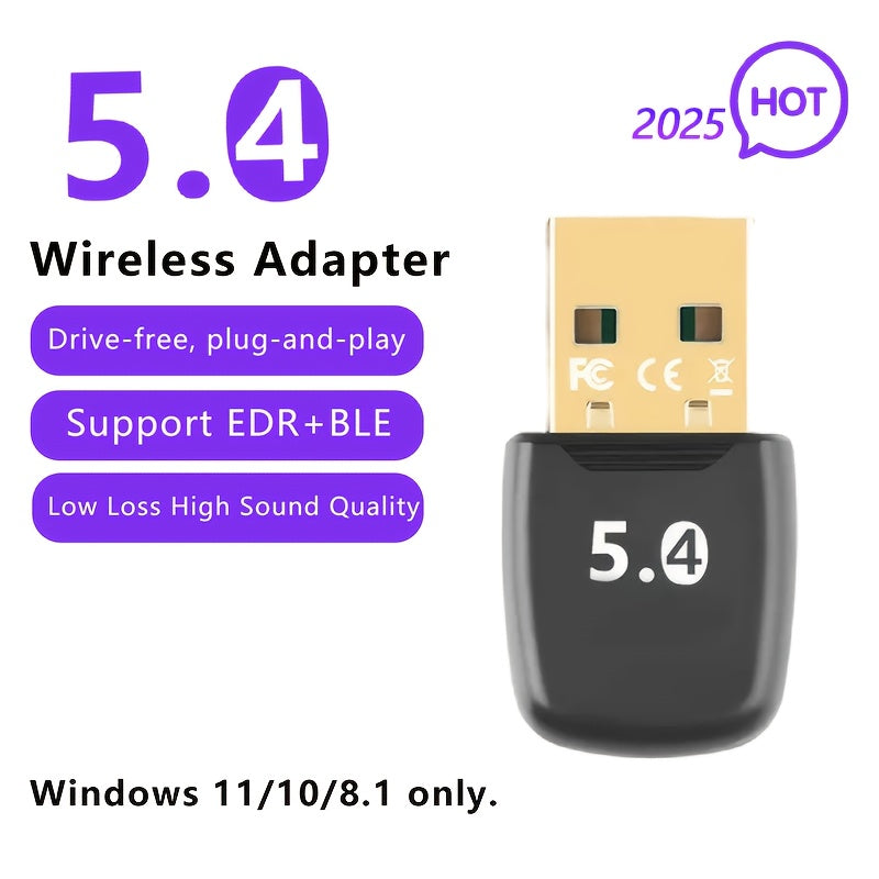 Adaptador de red sin varillas USB 5.4, receptor dongle sin varillas USB, compatible con una variedad de dispositivos como computadora/auriculares/tarjeta de teclado/ratón/altafalantes, alimentación por USB, emparejamiento múltiple de altavoces inalámbric