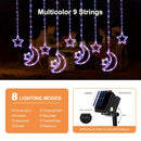 Luzes de cordão de estrelas e lua solares LED 120, com 8 modos de iluminação, adequadas para pátio, jardim, quarto, janelas, tenda, villa, decorações de férias, celebrações de aniversário de casamento, Natal, Dia dos Namorados, alta qualidade, luzes inte