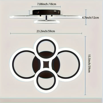 Lámpara de techo LED moderna con 4 luces en forma de anillo, diseño metálico con tono cálido y abrazaderas removibles para fácil instalación - Ideal para cocina, dormitorio, sala de estar, lavandería - Incluye hardware