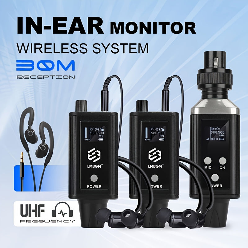 Sistema de monitoreo inalámbrico LMBGM con auriculares recargables por USB, rango de recepción de 3,0 metros, respuesta de frecuencia de 3,0 Hz a 20 kHz, diseño compacto para escenario, estudio, iglesia, karaoke y uso de actuación, auriculares inalámbric