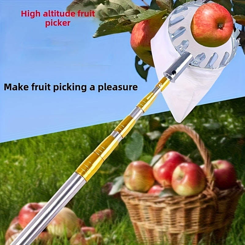 Pulidor de frutas ajustable de alta altitud, herramienta de recolección de frutas de alta altitud con varilla telescópica de acero inoxidable extendida + bolsa de recolección duradera + tijeras de poda + gancho + sierra, combo de recolección y poda multi