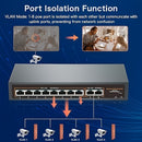 Conmutador PoE de 10 Puertos, con 8 Puertos POE+ y 2 Puertos de Enlace Hacia Arriba Gigabit, Cumple con IEEE802.3af/at, Potencia de hasta 120W, Distancia Extendida de 250 Metros, Diseño Metálico, Conmutador Ethernet No Administrado, Plug and Play