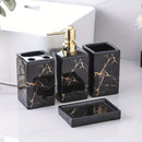 Juego de 4 piezas de accesorios para baño en blanco y negro con baño de oro: dispensador de jabón a presión, dispensador de gel de baño, contenedor de champú, portacepillos y jabonera
