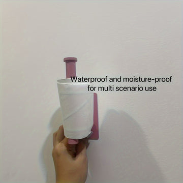 Soporte para papel higiénico de acero inoxidable rosa, fácil instalación, adhesivo, sin necesidad de taladrar, diseño de base cuadrada para dispensador de papel de baño