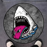 Alfombra redonda creativa de dibujos animados de tiburón - Lavado a mano, tejido de punto, ligera, antideslizante, lavable, alfombra de poliéster con respaldo de goma para sala de estar, dormitorio, sala de juegos - Hecha a máquina, alfombra de decoració