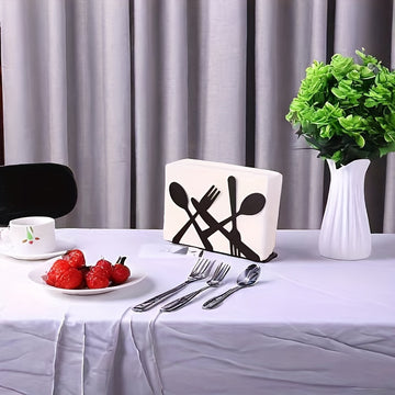 Porta servilletas de hierro fundido, diseño de cubiertos para decoración de mesa en casa, cocina, cafetería o restaurante, organizador de servilletas de papel en metal negro, 1 unidad