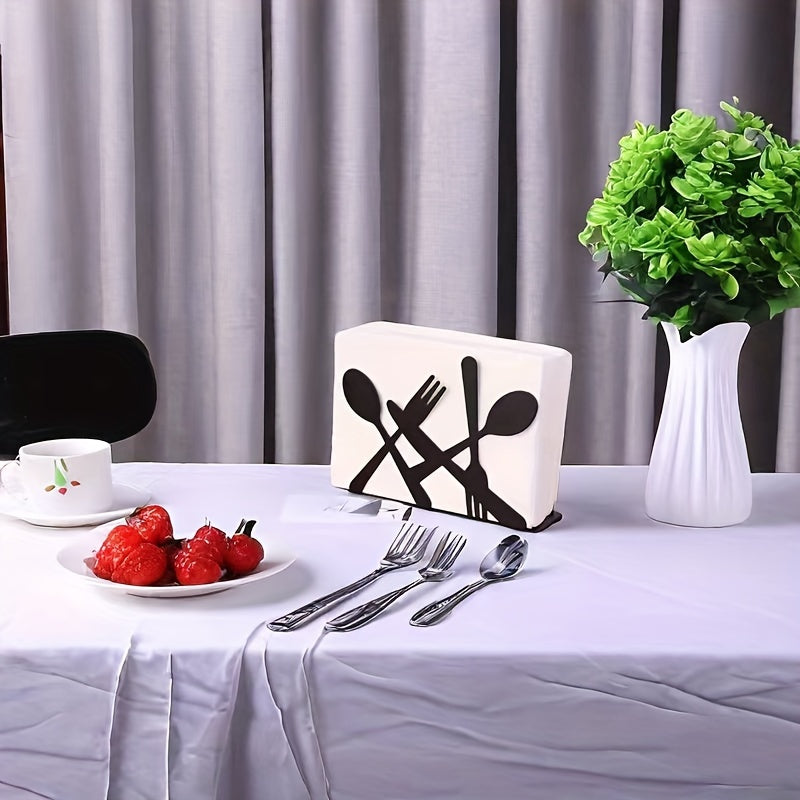 Porta servilletas de hierro fundido, diseño de cubiertos para decoración de mesa en casa, cocina, cafetería o restaurante, organizador de servilletas de papel en metal negro, 1 unidad