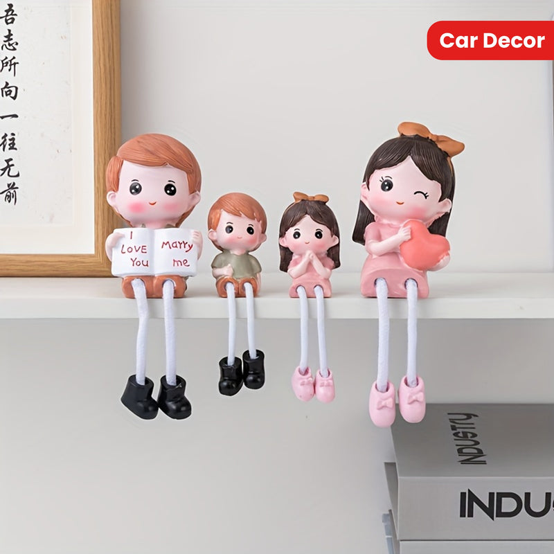 Encantadora Figura de Familia de Dibujos Animados - Muñecos Colgantes de Resina para Decoración del Hogar y Coche, Regalo Perfecto para Inauguración de Casa