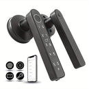 Cerradura inteligente biométrica 5 en 1 con huella digital, entrada sin llave, compatible con app, tarjeta IC, contraseña y llave, 99% de precisión, inalámbrica, acabado negro en aleación de zinc, alimentada por batería con carga USB, sin necesidad de ca