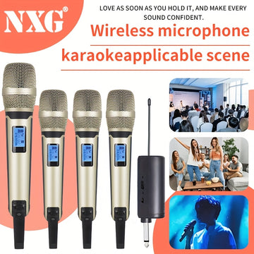 NUOXIANGE micrófono sin varillas de mano cuatro con conexión Plug and Play ideal para actuaciones de canto en KTV y computadora, con receptor recargable compatible con 1/8 pulgada, calidad de sonido clara, adecuado para adultos, bodas, fiestas