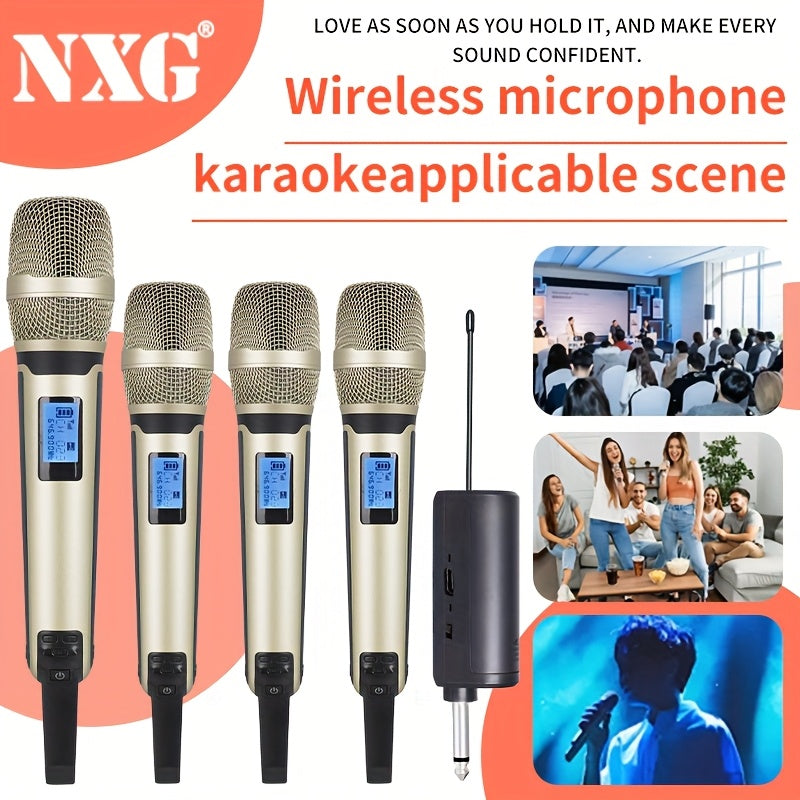 NUOXIANGE micrófono sin varillas de mano cuatro con conexión Plug and Play ideal para actuaciones de canto en KTV y computadora, con receptor recargable compatible con 1/8 pulgada, calidad de sonido clara, adecuado para adultos, bodas, fiestas