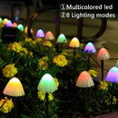 Un conjunto de luz solar en forma de hongo para el suelo con 8 funciones, cadena de luces LED para exteriores, luz ambiental navideña, decoración de patio jardín pasillo, luz de paisaje exterior para césped, 10L / 30L