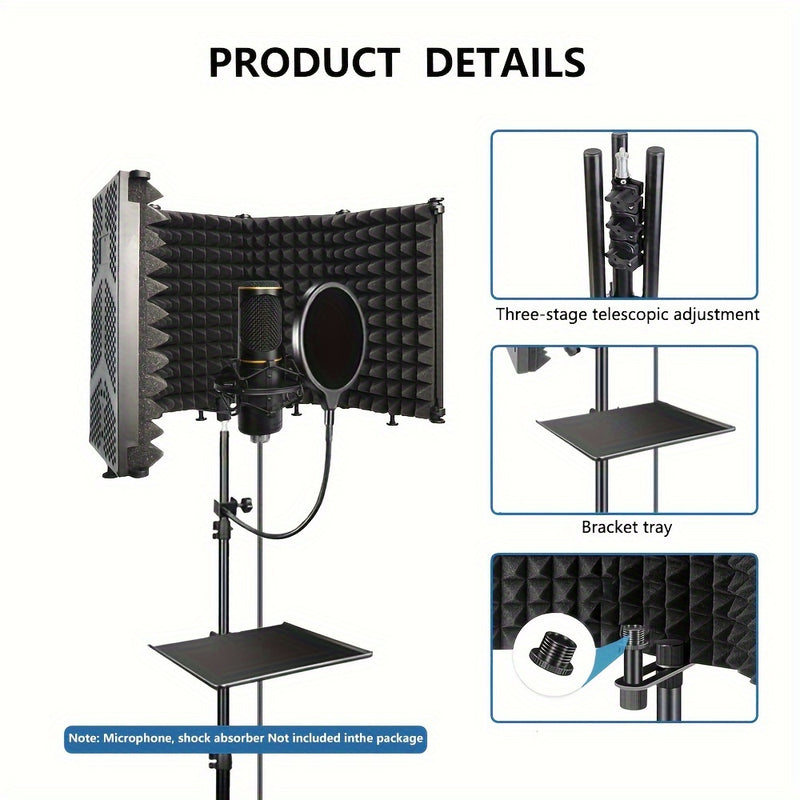 Cabina de aislamiento de micrófono GELELEAFMIC Studio con trípode ajustable de altura, filtro de espuma de alta densidad, pantalla antiviento plegable para micrófonos dinámicos y de condensador, para grabación, podcasting, transmisión en vivo, canto, toc