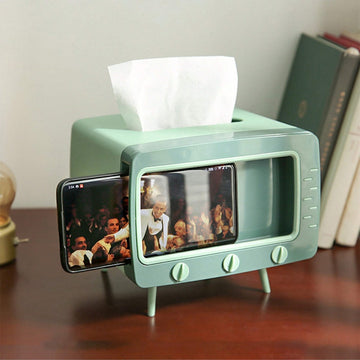 1/2pcs Soporte para Caja de Pañuelos Retro TV Cubierta para Caja de Pañuelos Lindo y Práctico Soporte para Teléfono Celular Soporte para Tampones para Baño, Cocina, Dormitorio, Mesas y Escritorios, Mesitas de Noche, Regalo Creativo