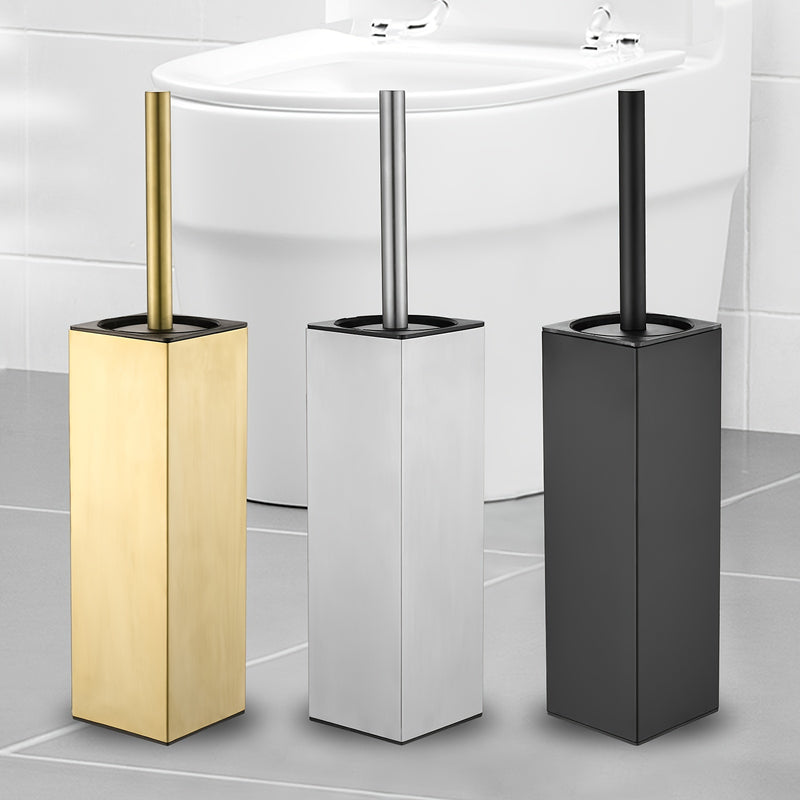 Juego de Escobilla de Inodoro de Acero Inoxidable en Tono Dorado Elegante con Mango Largo - Diseño Cuadrado sin Esquinas Muertas para Limpieza Profunda, Accesorio de Baño que Ahorra Espacio, Navidad, Halloween, Fácil de Montar, a Prueba de Goteo