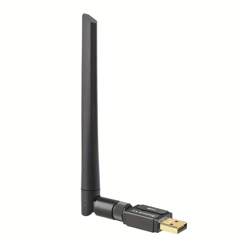 Adaptador inalámbrico USB 5.4 con una distancia máxima de transmisión de 150 metros sin retrasos, enchufa y juega para dispositivos variados como computadoras, auriculares, teclados, ratones y altavoces, permitiendo conexiones rápidas.