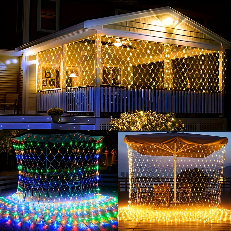 298.7cm*201.17cm 192LED Red de luces LED alimentada por energía solar, luces de malla solar, luces de red para arbustos, 8 modos, eficiente en energía para jardín, patio, pared, boda, Navidad, Halloween y decoración al aire libre, decoración festiva