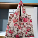 1 Bolsa de Compras Grande con Estampado Floral de Nailon - Duradera, Lavable, Plegable con Bordes Marrones, Bolso de Supermercado Reutilizable Adecuado para Compras de Alta Calidad