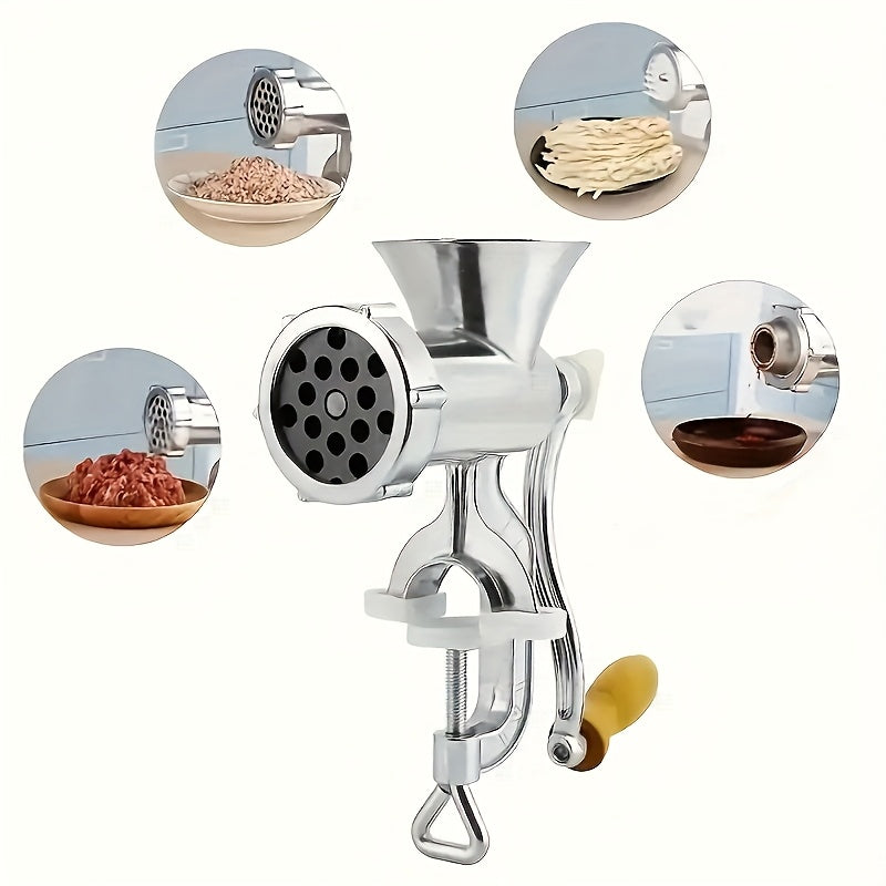 1pc Molinillo de carne manual con sargentos de mesa - Herramienta multifuncional de cocina para moler carne, verduras y nueces, cuerpo de aluminio, no necesita electricidad ni baterías, Molinillo de carne de cocina | Herramienta de cocina moderna | Utens