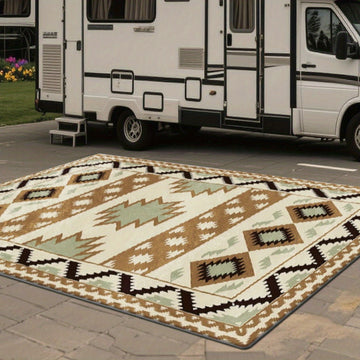 Estampado plano 2D con patrón tradicional exquisito, alfombra decorativa de estilo clásico 1 pieza, picnic, RV, balcón, patio, cubierta, camping, decoración de vacaciones para interiores y exteriores, disponible en múltiples escenarios, tamaños opcionale