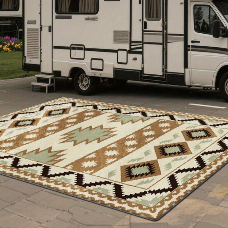 Estampado plano 2D con patrón tradicional exquisito, alfombra decorativa de estilo clásico 1 pieza, picnic, RV, balcón, patio, cubierta, camping, decoración de vacaciones para interiores y exteriores, disponible en múltiples escenarios, tamaños opcionale