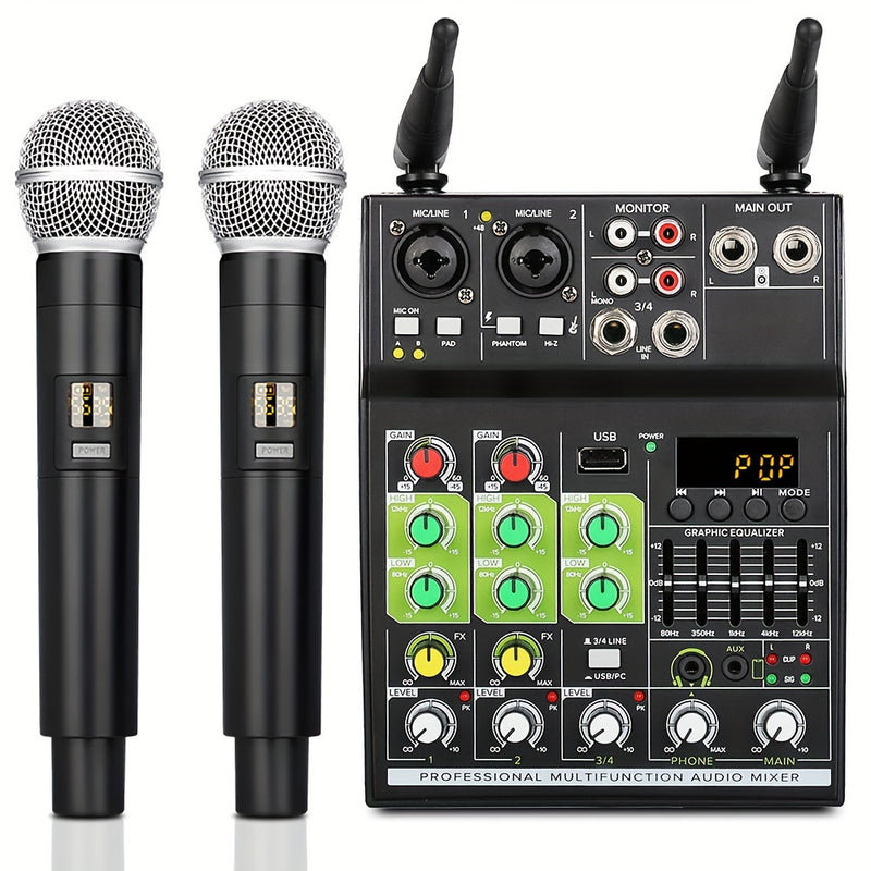 Máquina de 4 vías con micrófono inalámbrico profesional con ecualizador USB inalámbrico con efectos DSP para presentaciones en casa, escenario y KTV GT4