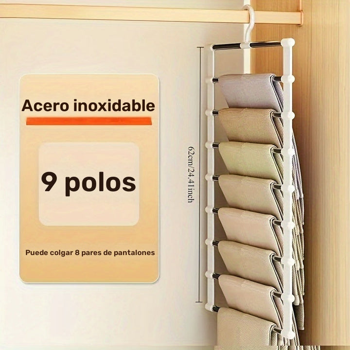 1 ud. Perchero de pantalones multicapa, perchero de acero inoxidable plegable para pantalones, organizador de armario que ahorra espacio para jeans, leggings y palazzo - Material duradero, no necesita electricidad